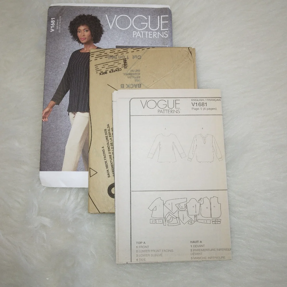 VOGUE V1681 Sz 16-22 Misses loose fitting tops in 2 styles